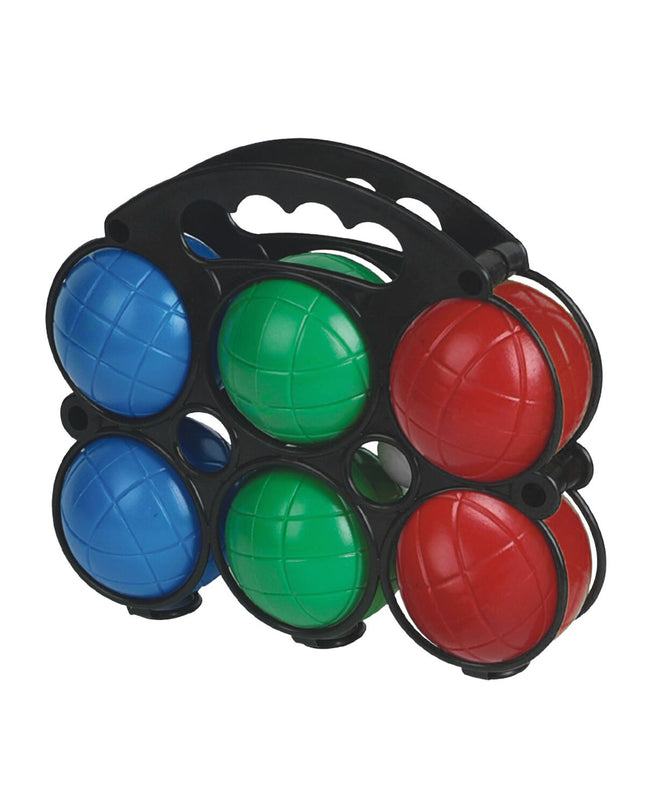 Multicolored plastic jeu-de-boules set by Marbueno for outdoor recreational sports, featuring multiple colored balls for gameplay.