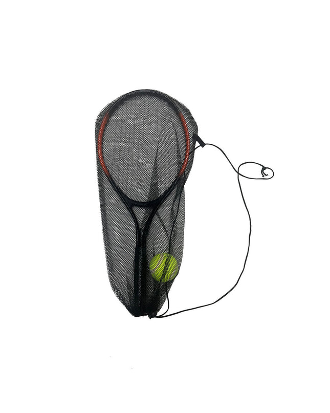 Marbueno tennis racket for outdoor sports, lightweight design with grip and strings visible on the black and yellow frame.