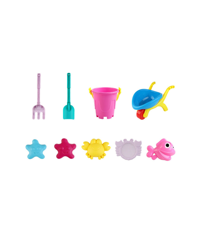 Marbueno strandspeelgoedset with colorful plastic toys for outdoor play and sports, suitable for children.