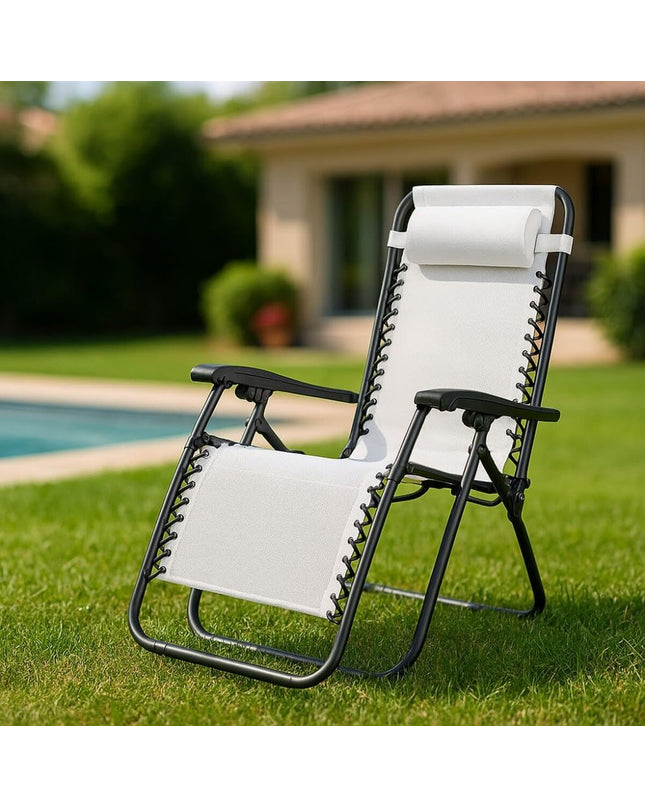 Gray Marbueno folding outdoor chair for camping and hiking, with compact design and sturdy frame, 90 x 108 x 66 cm.