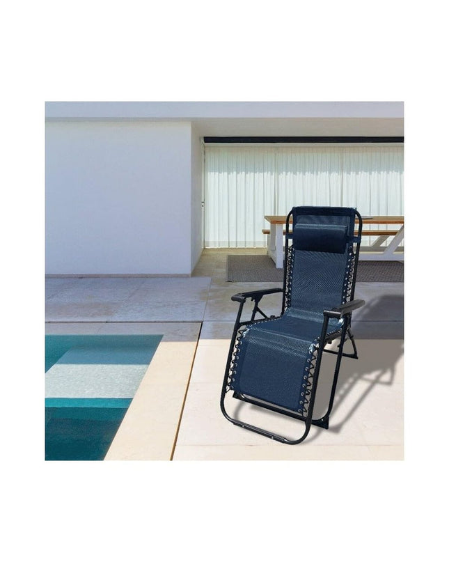 Blue Marbueno folding camping chair with adjustable backrest, suitable for outdoor activities and camping.