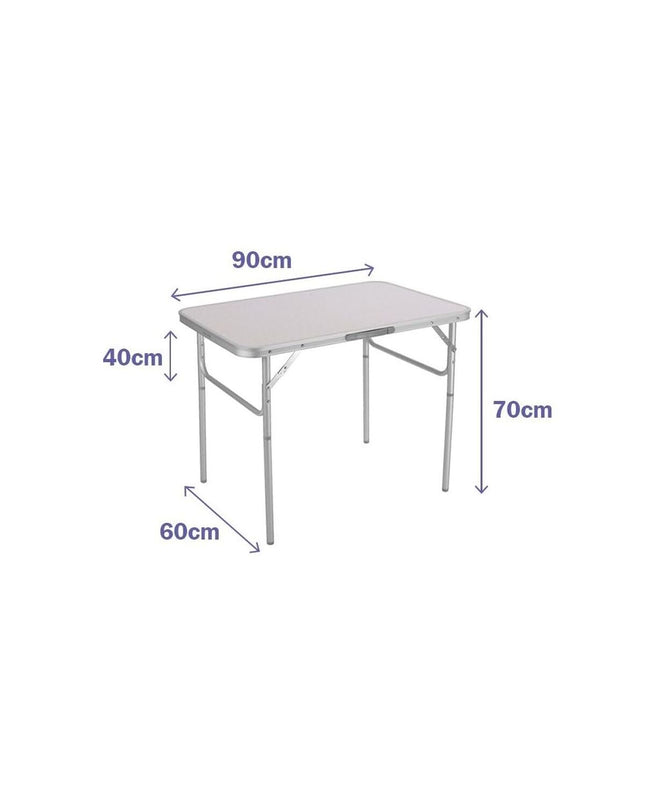 Marbueno white folding table for camping and outdoor use, 90 x 70 x 60 cm, lightweight and portable for outdoor activities.