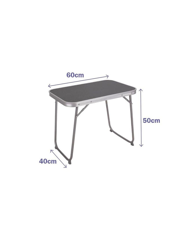 Marbueno gray folding table for camping and outdoor activities, 60x40x50 cm, lightweight and portable for outdoor use.