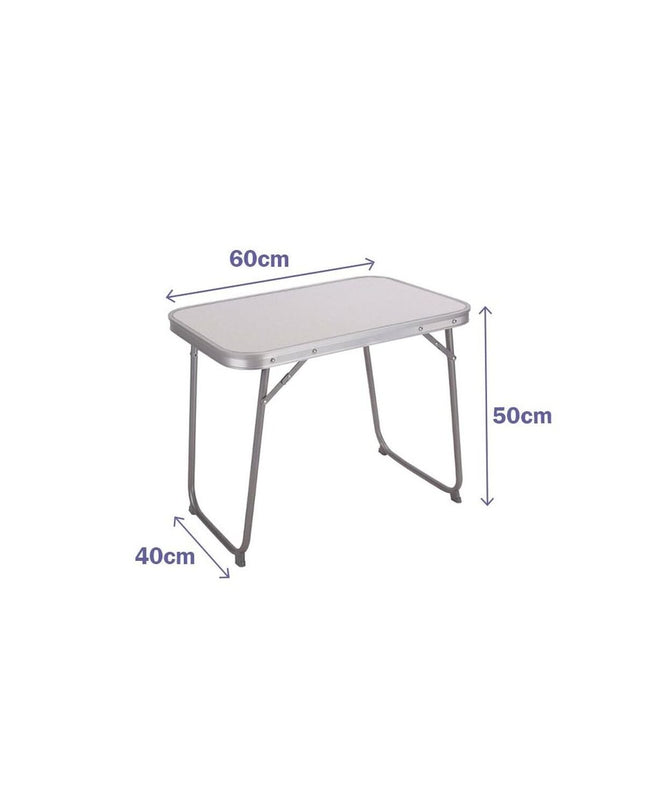 Marbueno white folding table for camping and outdoor activities, measuring 60 x 40 x 50 cm, suitable for outdoor use.