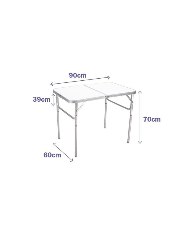 Marbueno white folding table for camping and outdoor activities, 90x70x60 cm, lightweight and portable for outdoor use.