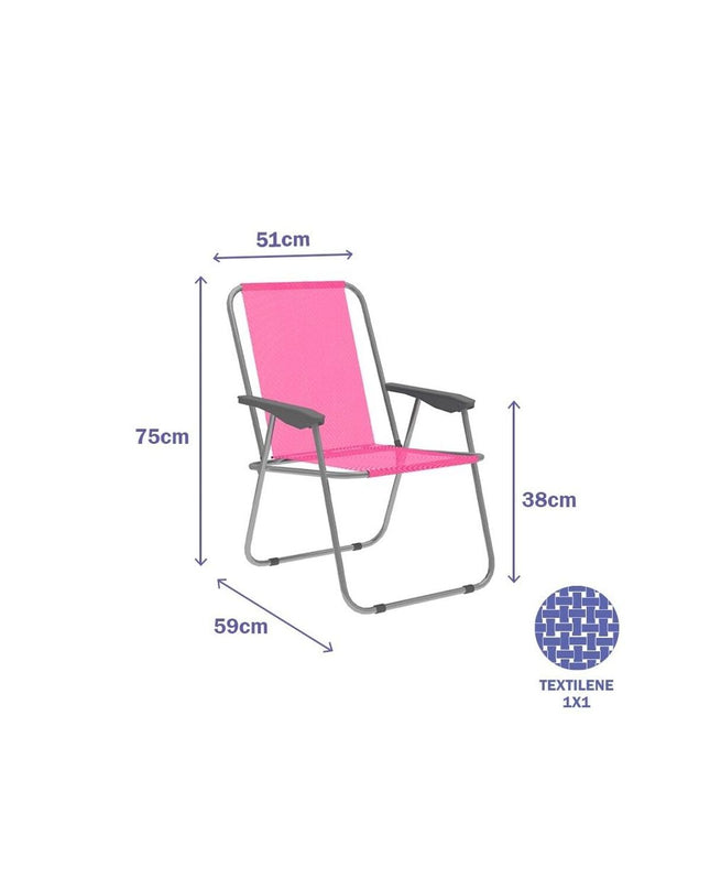 Pink Marbueno folding chair for outdoor camping and hiking, measuring 59 x 75 x 51 cm, lightweight and portable.