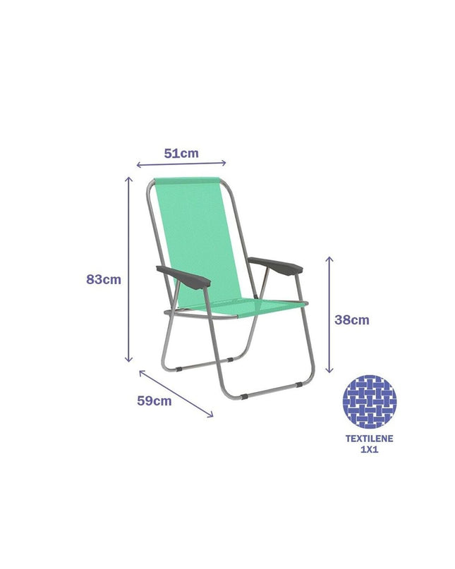 Marbueno foldable green camping chair in compact design, suitable for outdoor activities and portable for camping and hiking.