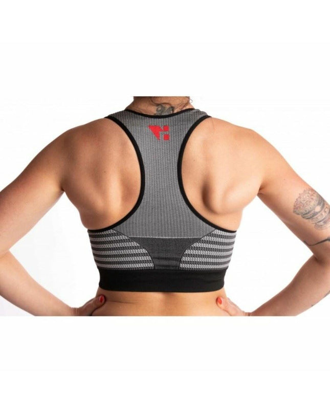 Hanker women's grey sport top for running and outdoor activities, designed for dancing and active wear.