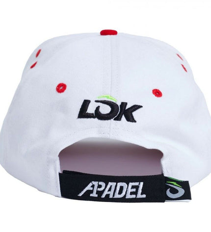 White Lok Sports tennis cap for outdoor sports and tennis, featuring ventilation for comfort during active play.