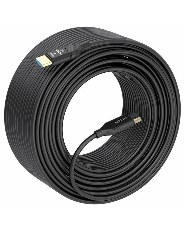 Aisens HDMI-Kabel A153-0937 with gold-plated connectors, showing the black cable and branding in a close-up view.