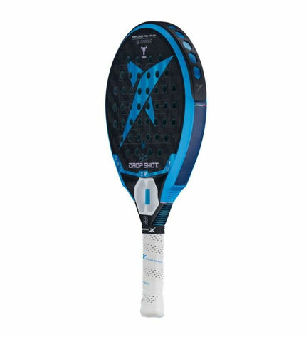 Drop Shot Explore Pro Attack Nic blue and black padel racket with ergonomic grip for outdoor paddle tennis play.