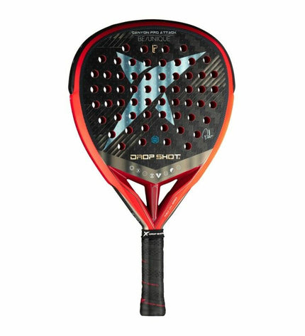 Drop Shot Canyon Pro Attack padel racket in black, featuring a sleek design for paddle tennis gameplay.