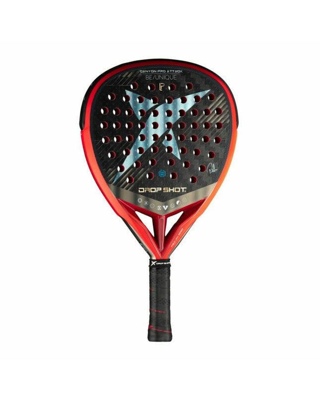 Drop Shot Canyon Pro Attack padel racket in black, featuring a sleek design for paddle tennis gameplay.