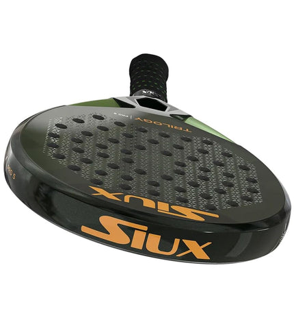 Siux Trilogy Pro 5 paddle tennis racket in black, green, dark gray with EVA core, suitable for sport and outdoor play