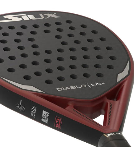 Siux Diablo Elite 4 padel racket in dark gray with EVA core, designed for paddle tennis outdoor sport.