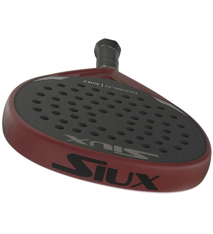 Siux Diablo Elite 4 padel racket with dark gray and red design, featuring EVA core for tennis and outdoor sports.