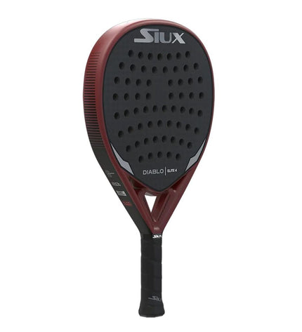 Siux Diablo Elite 4 padel racket in dark gray with red accents, designed for paddle tennis, featuring EVA core and sport outdoor use.