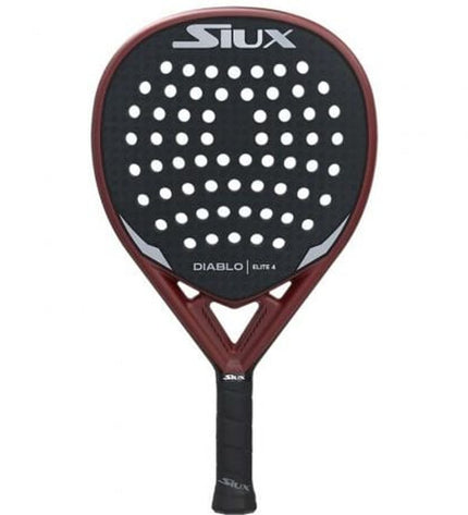Siux Diablo Elite 4 padel racket with dark gray and red design, featuring EVA core for paddle tennis gameplay.