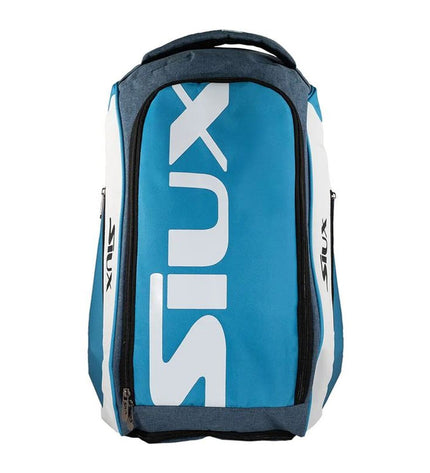 Blue Siux Pro Tour paddle tennis backpack with multiple compartments and adjustable straps for sport and outdoor use.