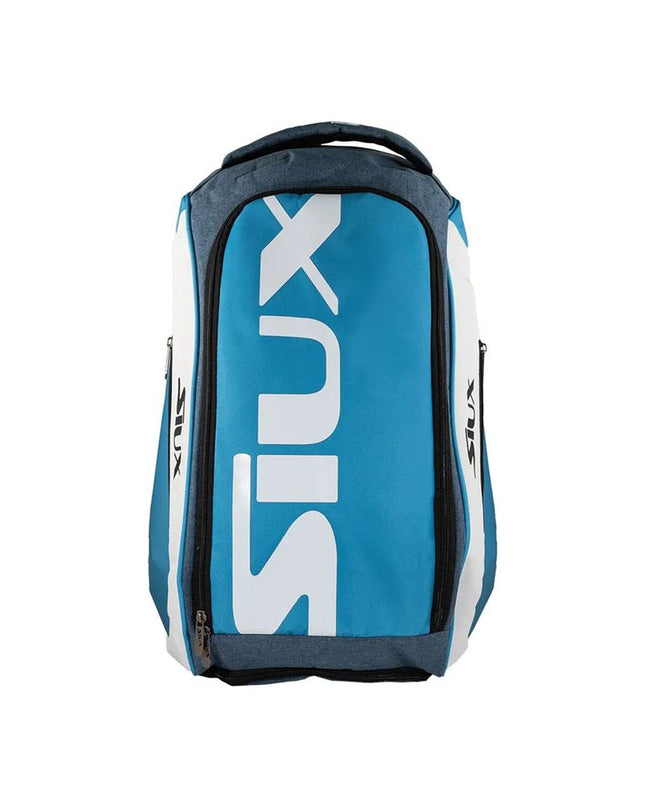 Blue Siux Pro Tour paddle tennis backpack with multiple compartments and adjustable straps for sport and outdoor use.