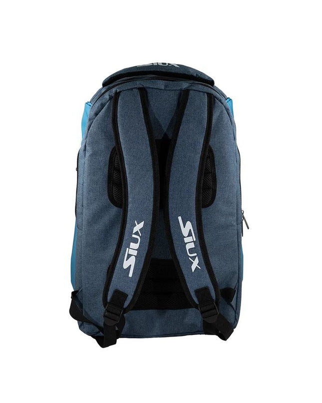 Blue Siux Pro Tour paddle tennis backpack with multiple compartments, designed for sport and outdoor use.