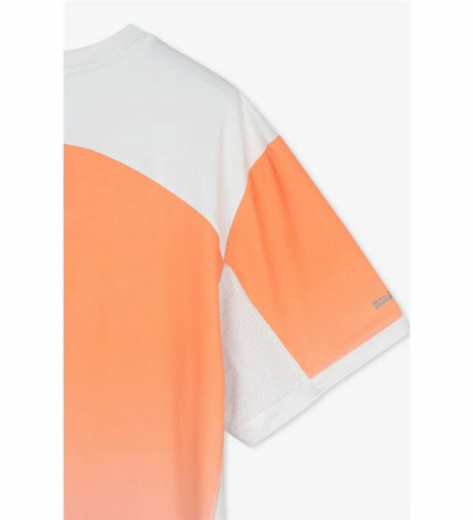 Men's Nox Sport tennis T-shirt with short sleeves in mock orange, designed for sport and outdoor tennis activities.