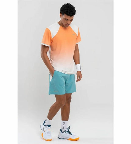 Nox Sport heren sport T-shirt met korte mouwen in oranje, geschikt voor tennis en outdoor activiteiten.
