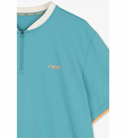 Nox Sport men's short-sleeve tennis T-shirt in turquoise blue, lightweight and breathable for outdoor sports.