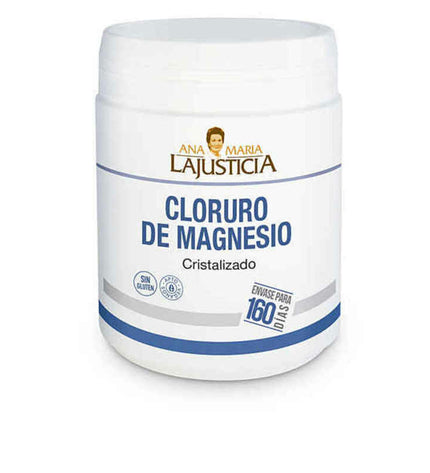Bottle of Ana María Lajusticia magnesium chloride supplement for health and personal care, with label visible.