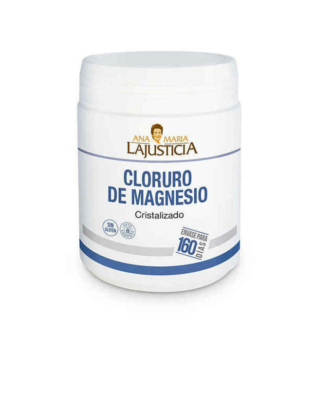 Bottle of Ana María Lajusticia magnesium chloride supplement for health and personal care, with label visible.
