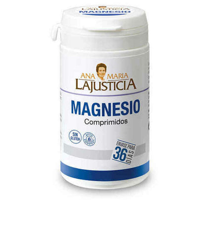 Ana María Lajusticia Magnesium Chloride tablets for health and wellness, showing a bottle of mineral supplement tablets.
