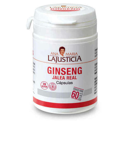 Ana María Lajusticia Ginseng and Royal Jelly supplement bottle for health, vitamins, and minerals in natural packaging.