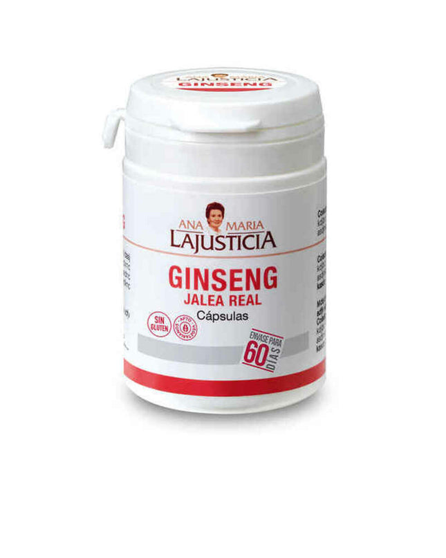 Ana María Lajusticia Ginseng and Royal Jelly supplement bottle for health, vitamins, and minerals in natural packaging.