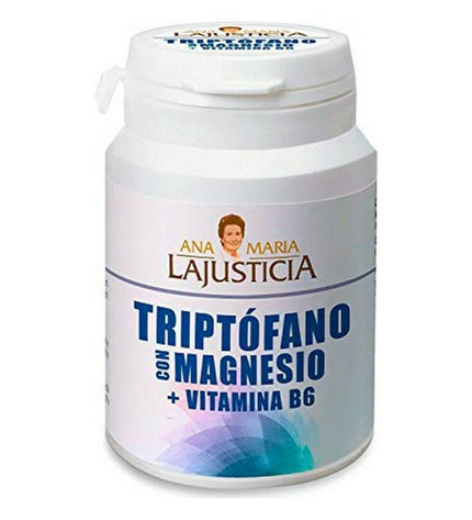 Amino acid supplement box by Ana María Lajusticia with magnesium and tryptophan in 60 capsules, health and personal care product.