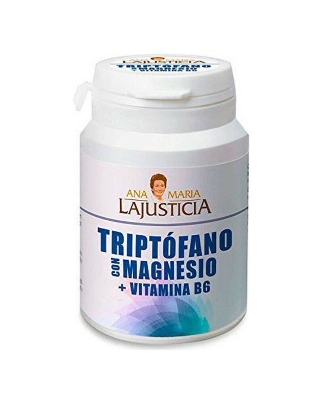 Amino acid supplement box by Ana María Lajusticia with magnesium and tryptophan in 60 capsules, health and personal care product.