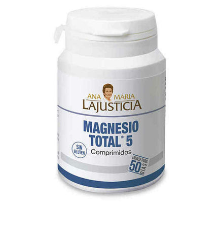 Bottle of Ana María Lajusticia Magnesio Total magnesium supplements, 100 capsules for health and mineral support.