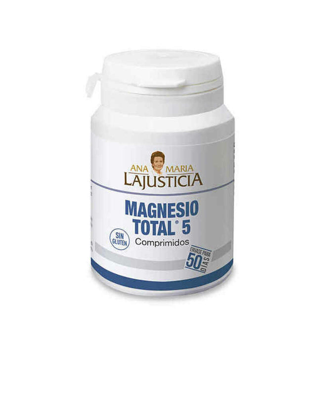 Bottle of Ana María Lajusticia Magnesio Total magnesium supplements, 100 capsules for health and mineral support.