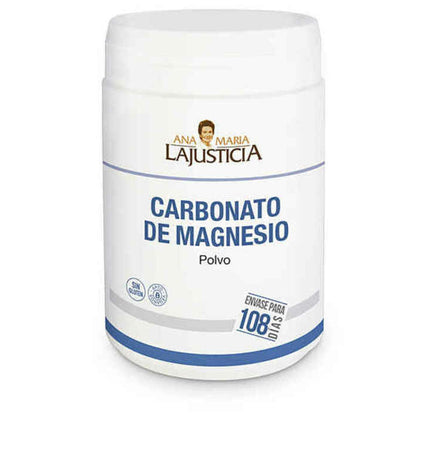 Bottle of Ana María Lajusticia Magnesium Carbonate supplement for health and mineral support.