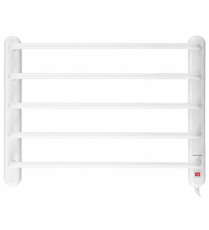 Orbegozo 13986 electric wall towel rack in a bathroom, featuring multiple heated bars for drying towels.