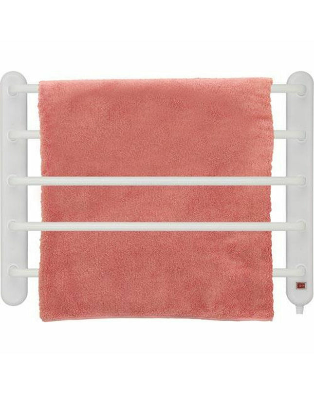 Elektrisch wand-handdoekenrek by Orbegozo, 90W, mounted in a bathroom for drying towels and hand towels.