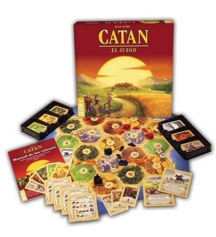 Catan Junior board game by Devir featuring colorful game pieces and illustrated game board for kids' strategy play