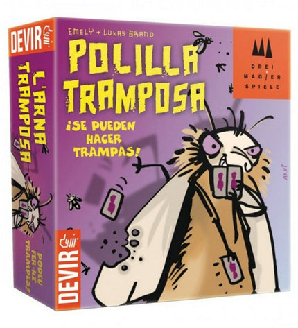 Devir Polilla Tramposa board game featuring colorful game pieces and a game board with the Polilla Tramposa theme.