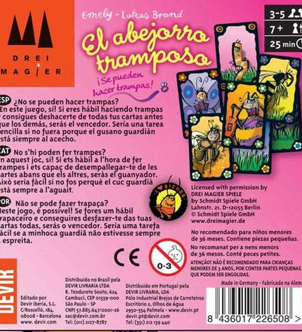 Devir El Abejorro Tramposo kaartspel with colorful cards and game components for children and family fun.
