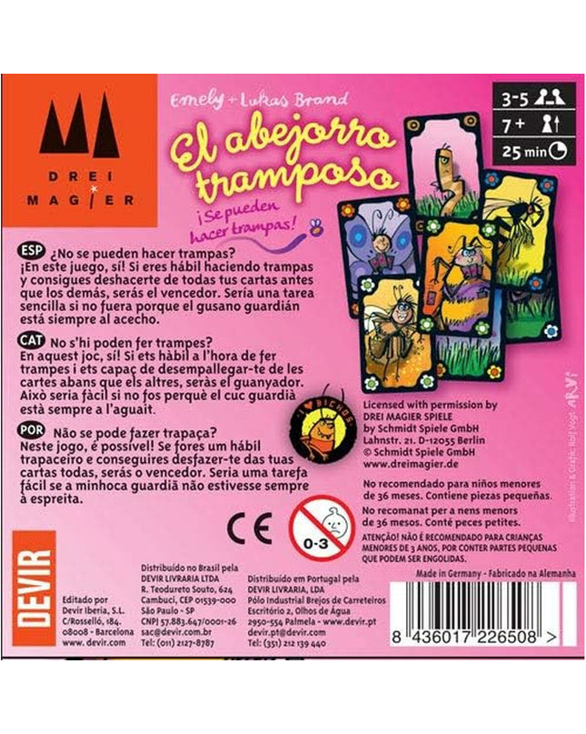 Devir El Abejorro Tramposo kaartspel with colorful cards and game components for children and family fun.