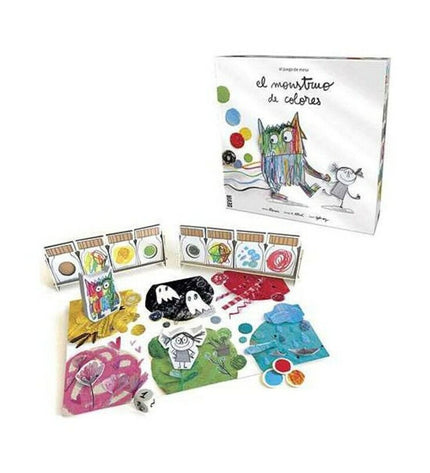 Colorful board game box for "El Monstruo de Colores" by Devir, featuring vibrant monster illustrations and playful design.