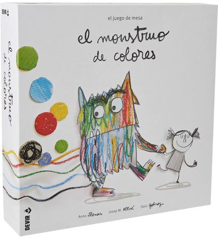 Colorful board game "El Monstruo de Colores" by Devir, featuring vibrant game pieces and a colorful game board.