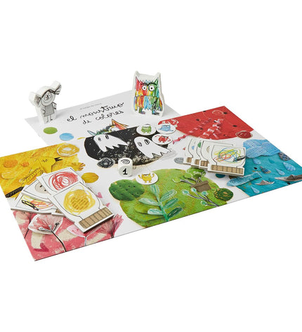 Colorful board game "El Monstruo de Colores" by Devir featuring vibrant monster illustrations and game components.