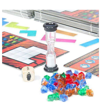 Devir Ubongo board game with 128 puzzle pieces, colorful tiles, and game components for fun and strategic play.