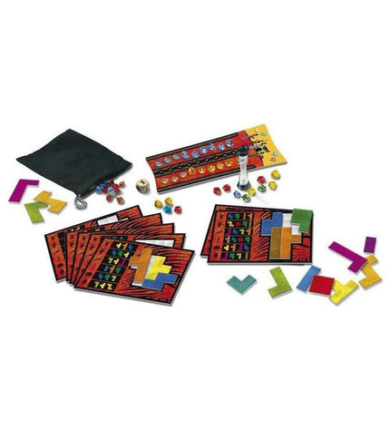 Devir Ubongo board game with 128 puzzle pieces, colorful game tiles, and game board for family and strategy play