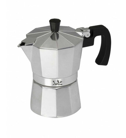 Zilverkleurige aluminium Italiaanse koffiepot JATA CCA3 met 3 kopjes voor huis en koken, geschikt voor koffie en thee.